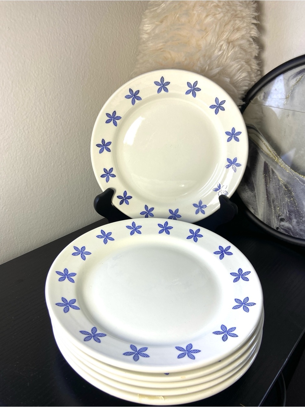 IKEA Blue Flowers White 8” Set Of 6 Salad Plates 17277 Ceramic Russia Vintage
